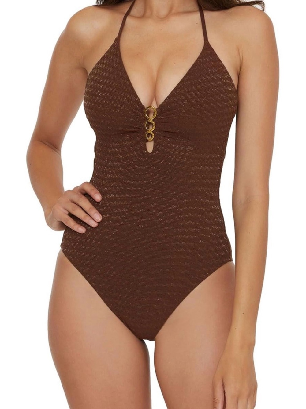 Trina Turk Women's Glimmer Maillot One Piece Plunging Swimsuit